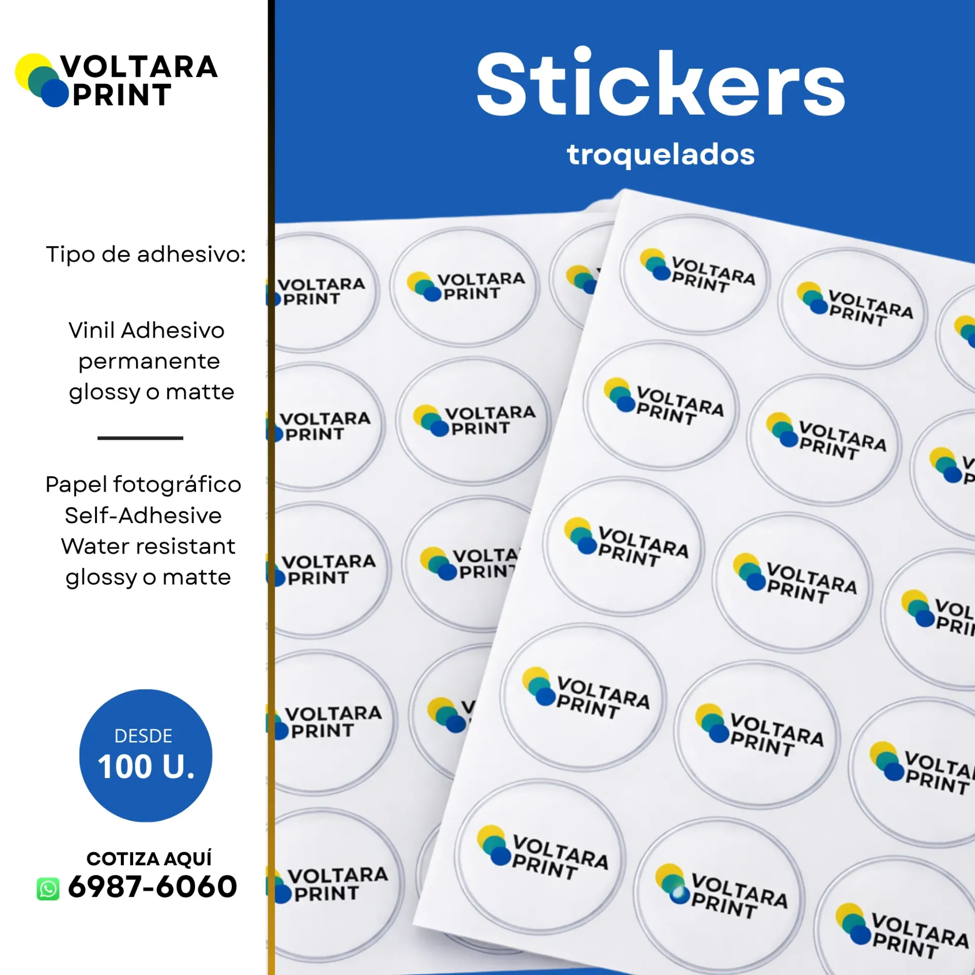 Stickers Personalizados (100, 1x1", Vinil Adhesivo permanente MATE, Tengo mi arte)