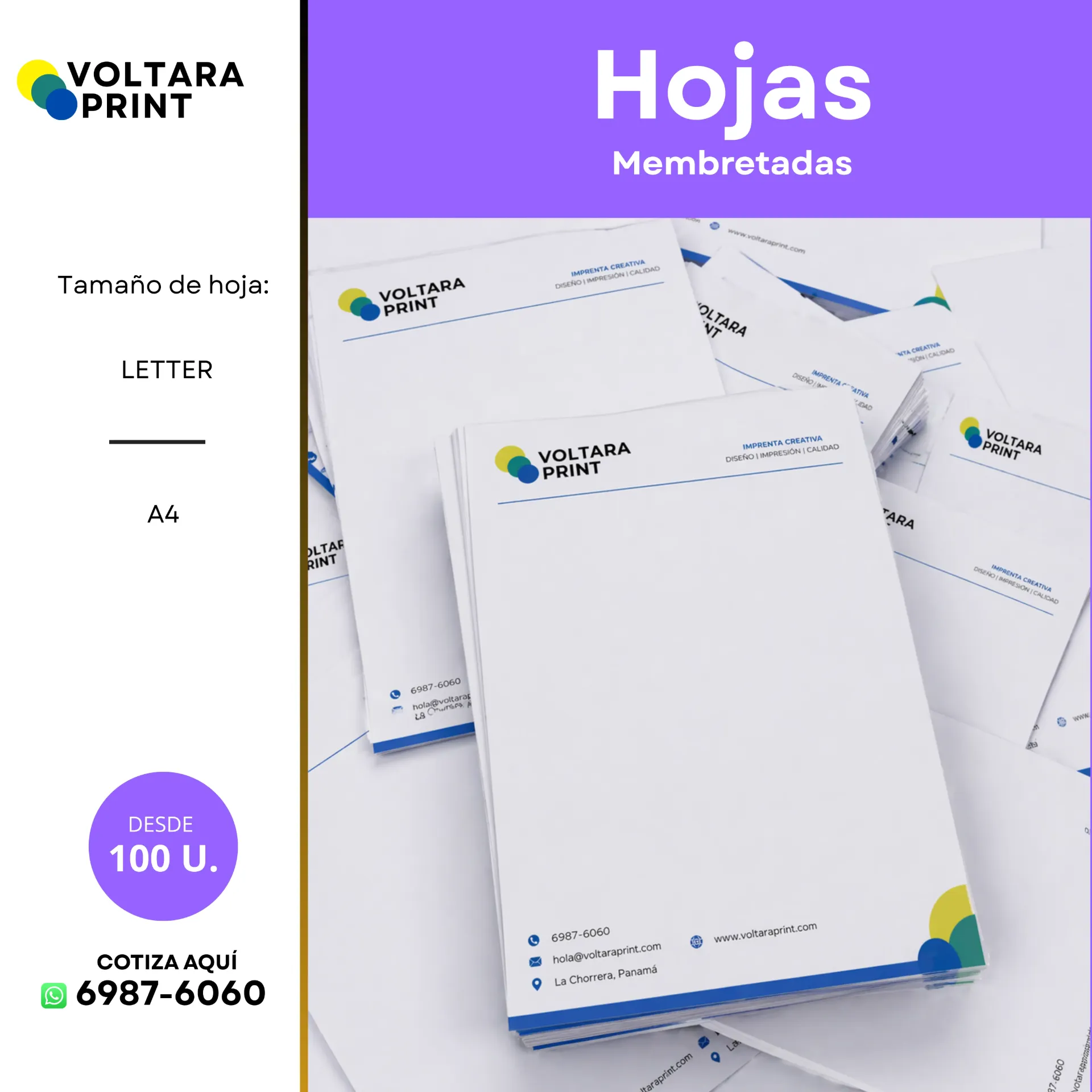 Hojas membretadas y engomadas (100, Letter)
