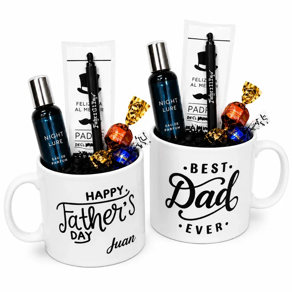 Taza personalizada con fragancia, bolígrafo y chocolates