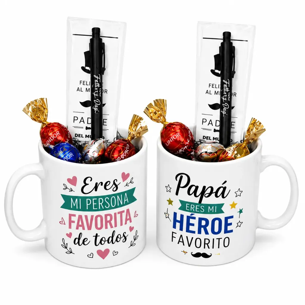 Taza Personalizada con bolígrafo y chocolates